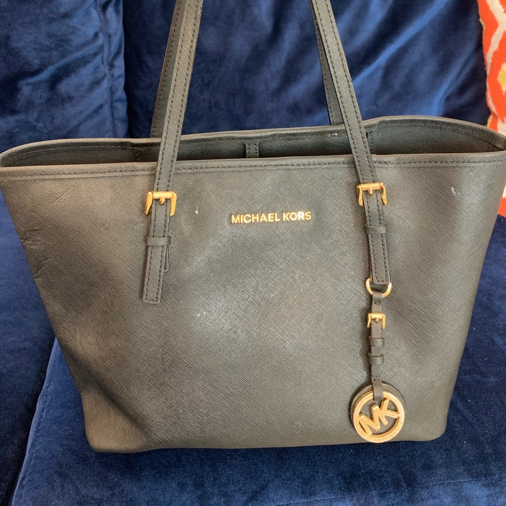 Michael Kors Black Leather Tote Handbag Shoulder